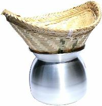 ALUM. LAO POT W/ BAMBOO BASKET THAILAND